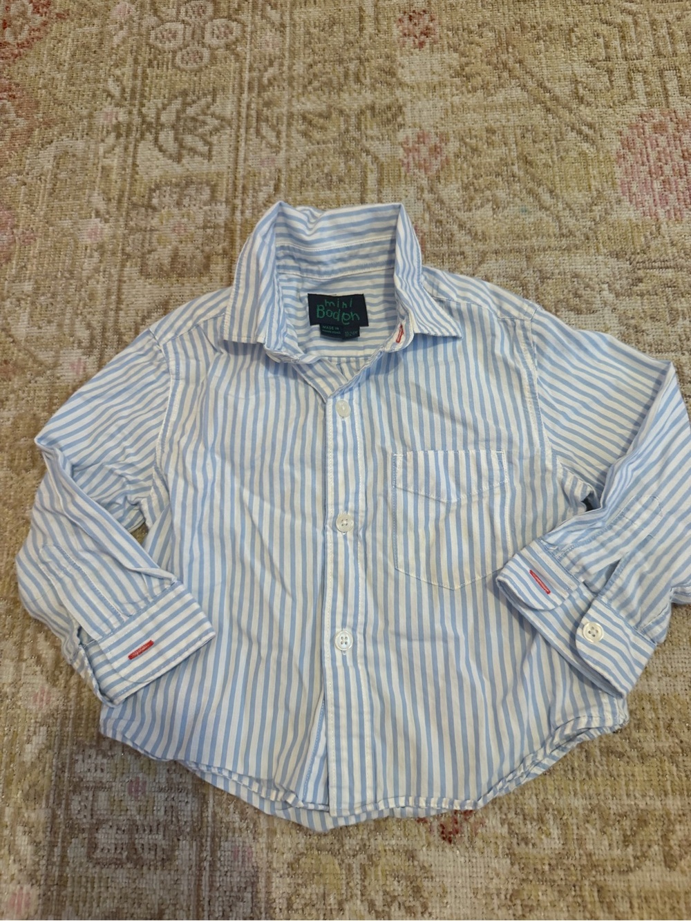 Mini Boden Blue & White Striped Button-Down Shirt 18-24 months